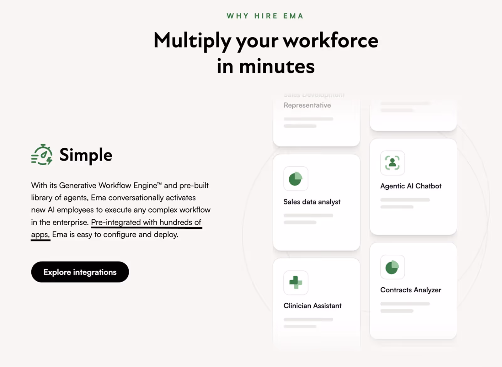 How Ema highlights Merge's integrations on their homepage