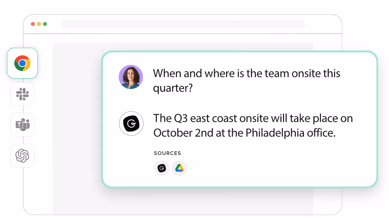 Guru's enterprise AI search product answering a question
