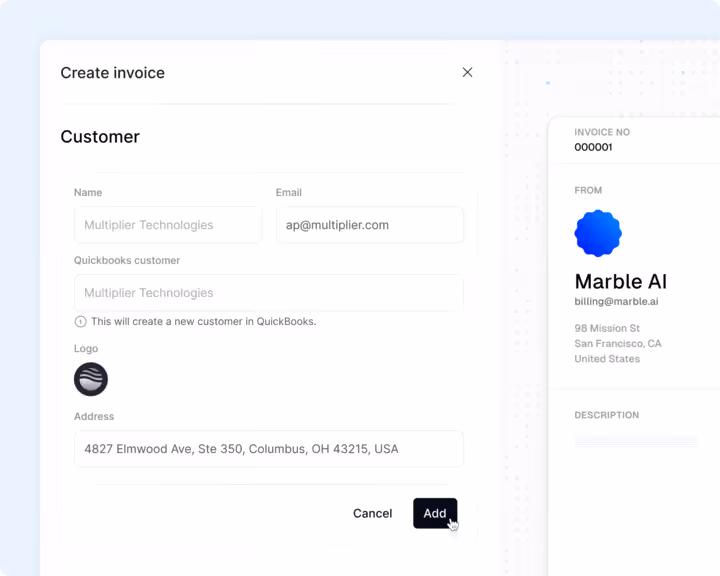 Screenshot of customer creation workflow in Acctual