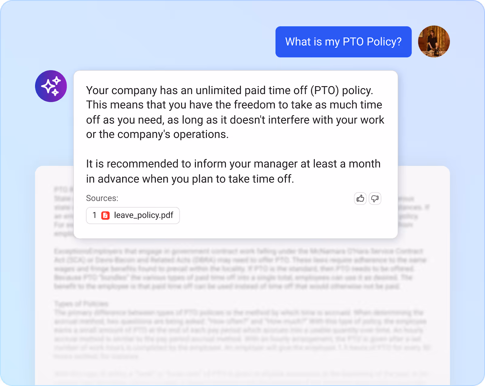 Screenshot of DoraAI answering a question