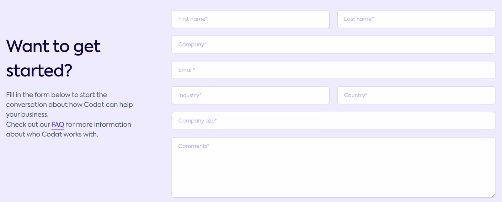 Codat's form to get in touch with their team