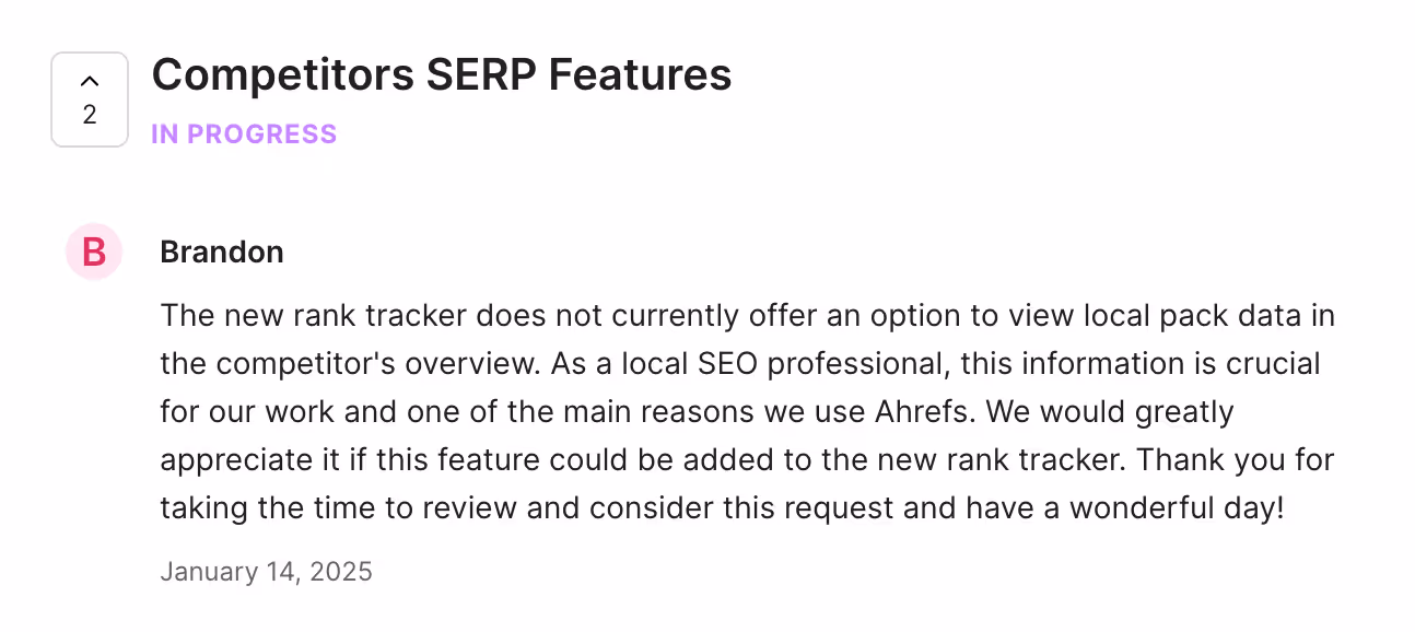 How Ahrefs lets users comment on roadmap items