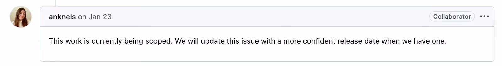 Status on a roadmap item