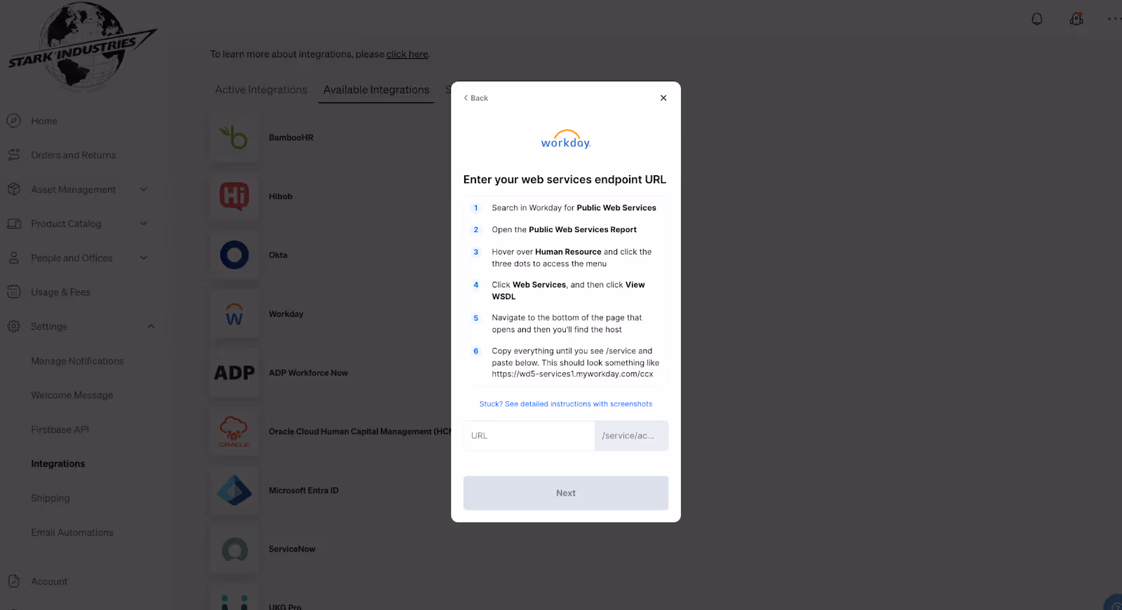 Screenshot of Merge Link for Workday within Firstbase