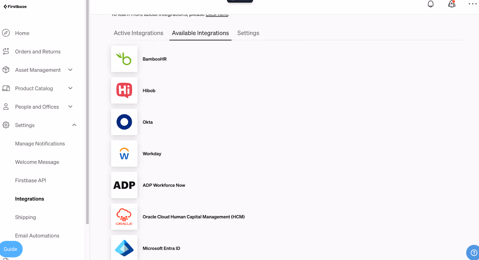 How Firstbase's HRIS integrations appear in their product