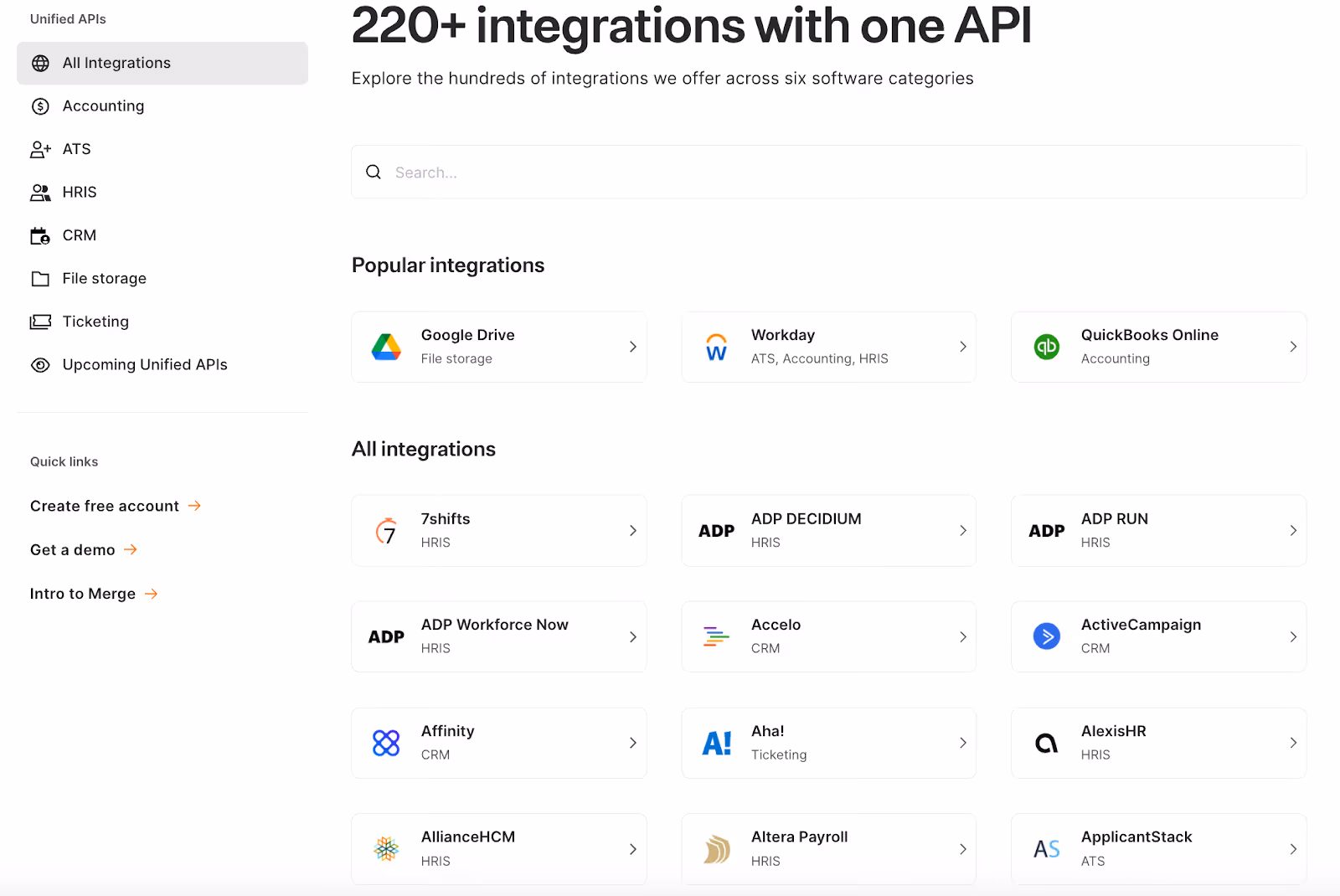 Merge's integration marketplace