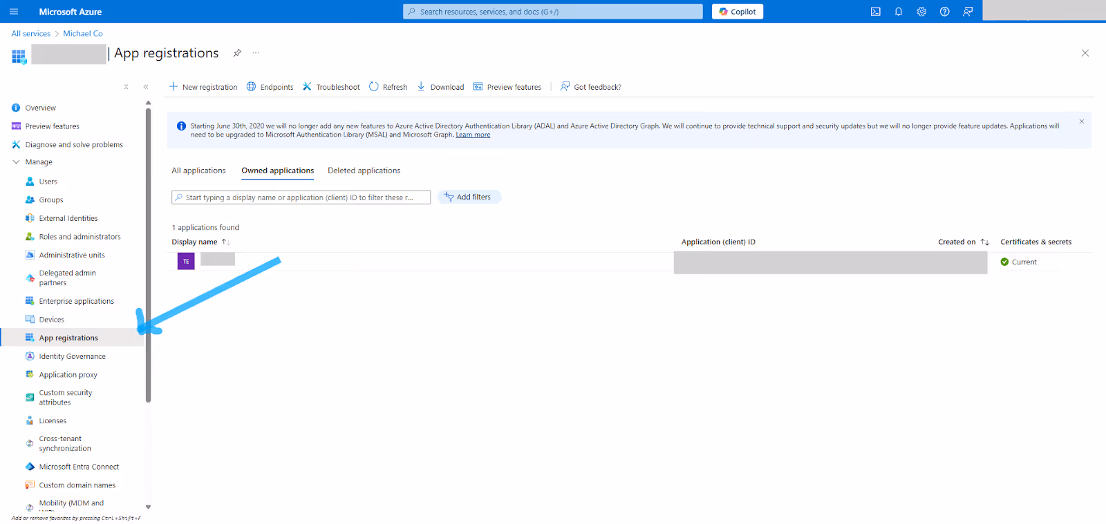 App Registrations page