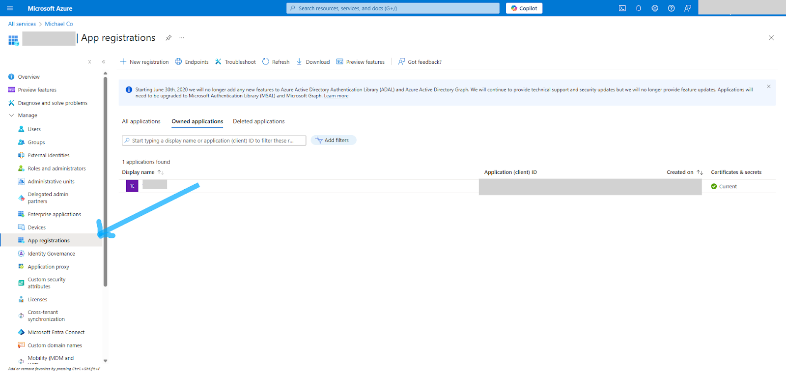 App Registrations page