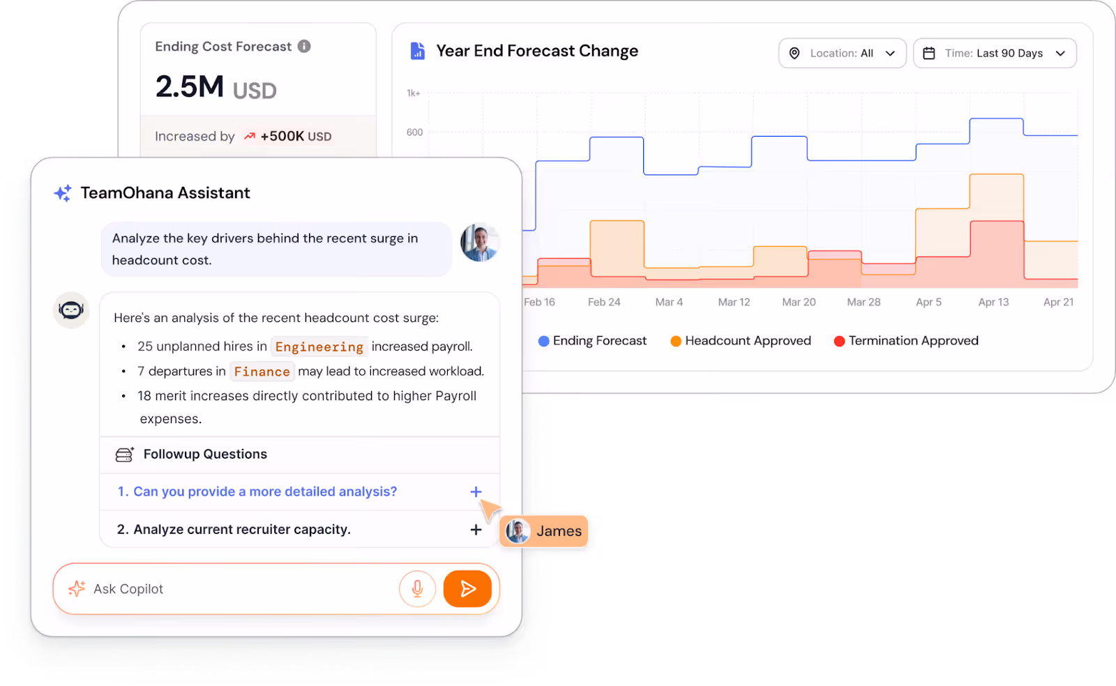 TeamOhana's AI agent can share insights on why headcount costs change