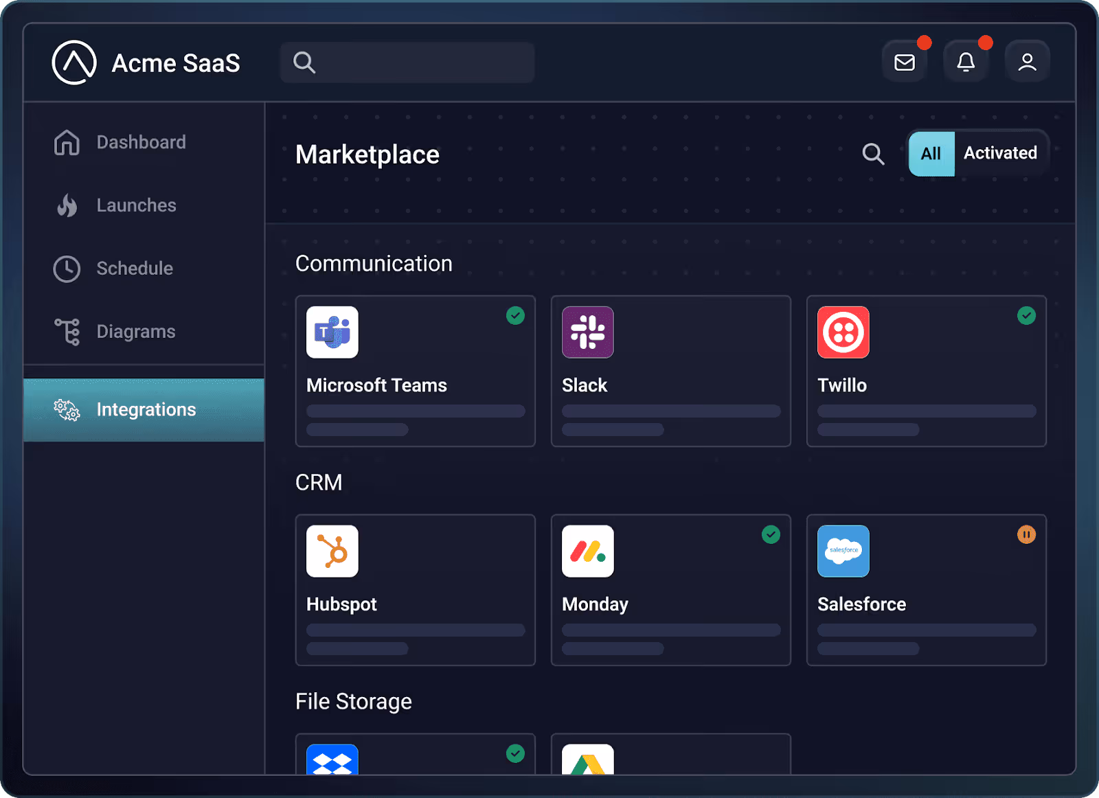 Example of an integration marketplace that Prismatic can support