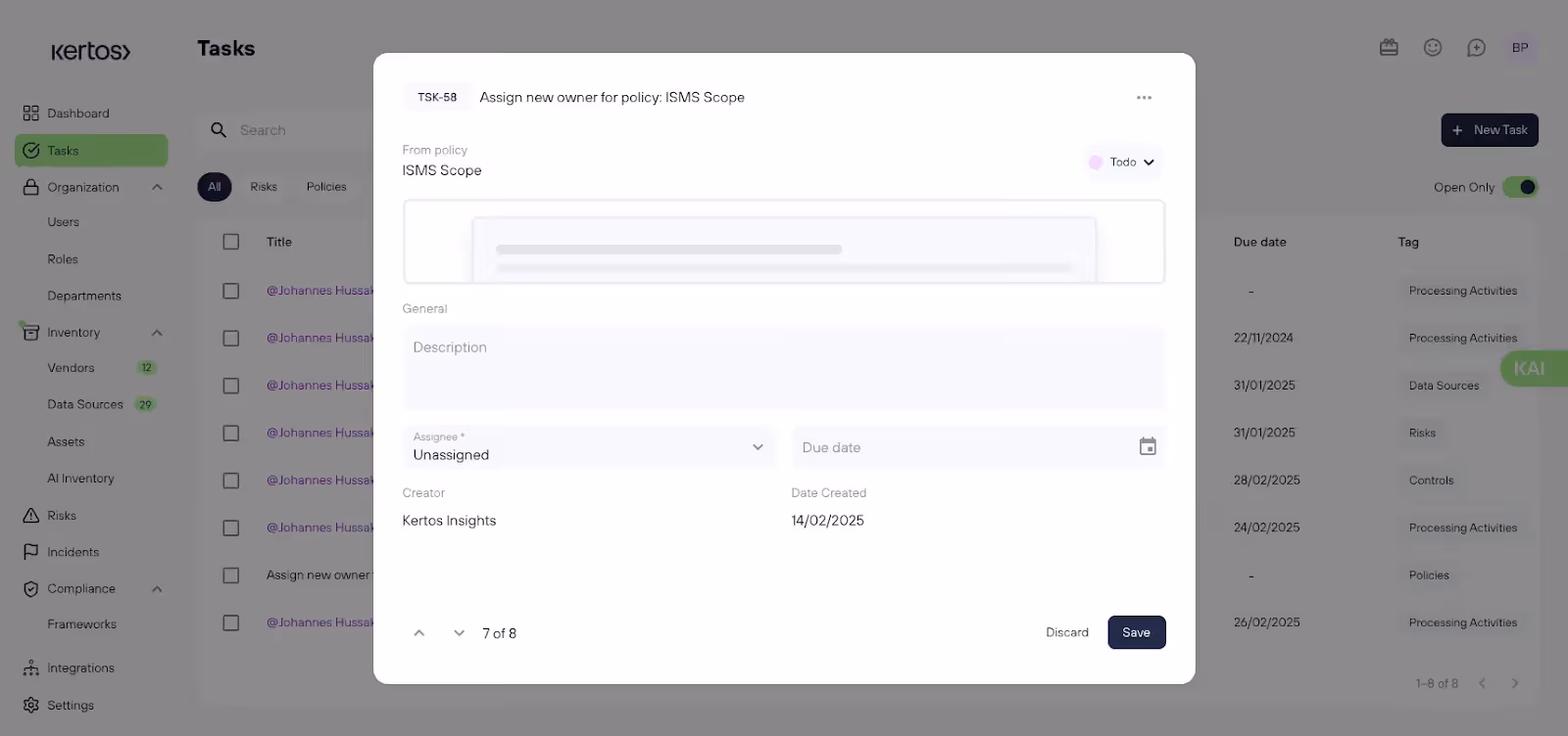 A task for adding another policy owner to a particular security policy