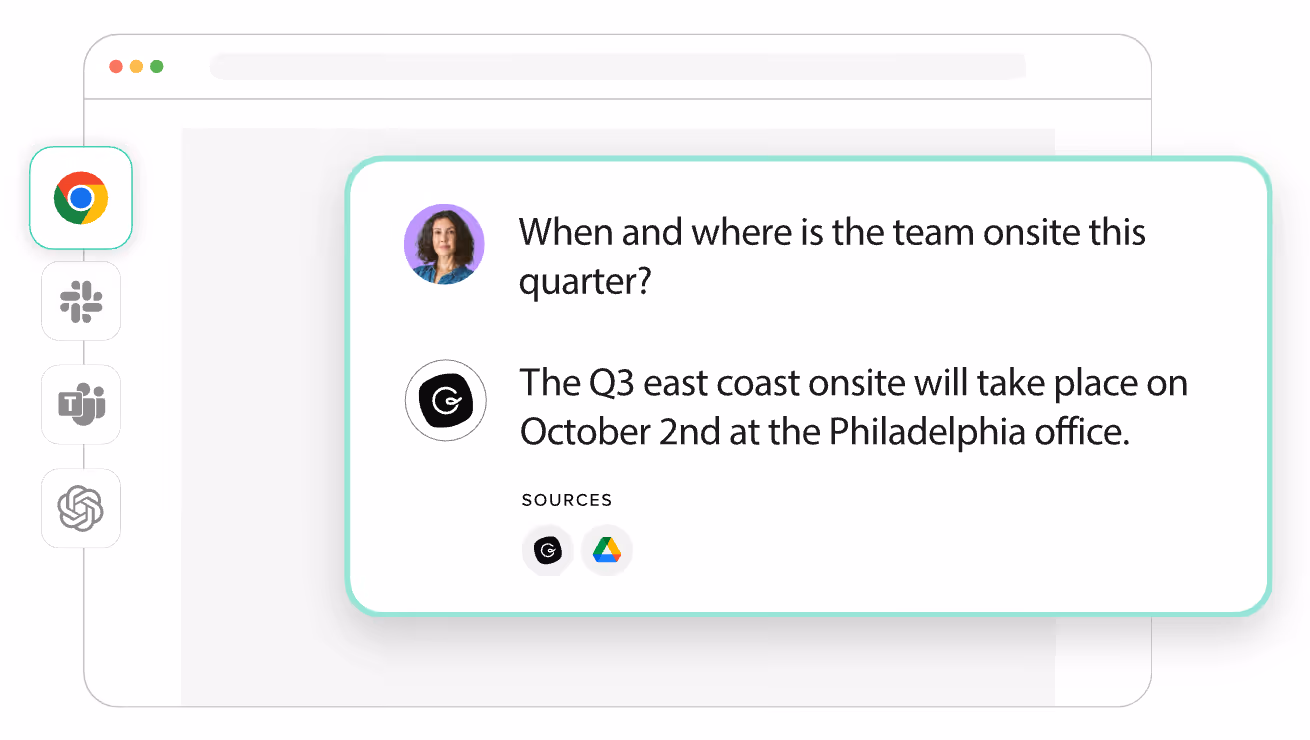 Guru's enterprise AI search result for a question on when the team onsite is taking place