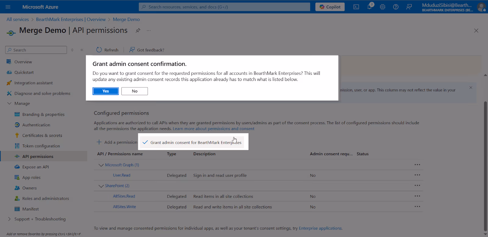 Grant admin consent for your organization