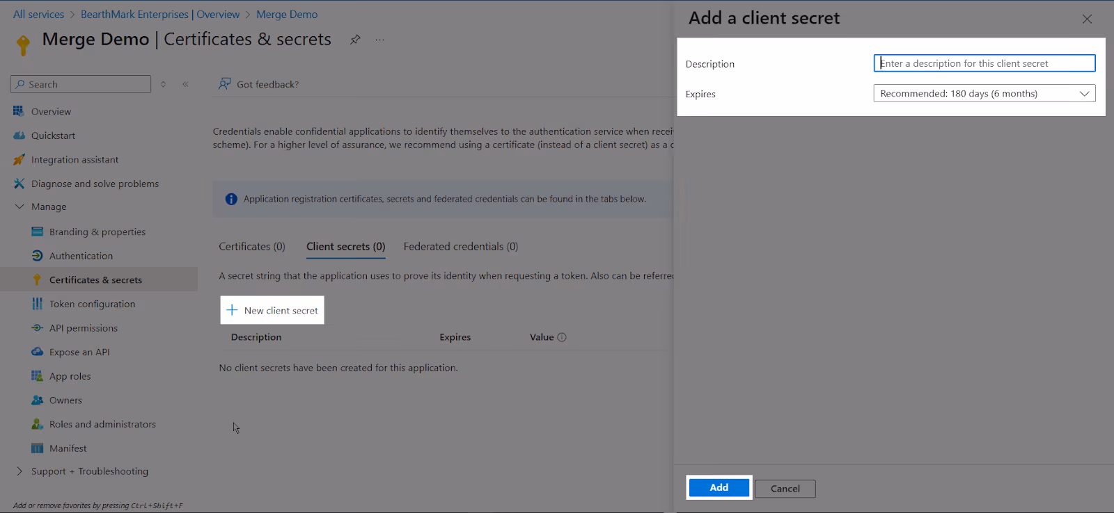 Add a client secret