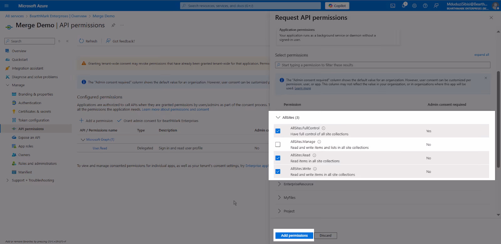Add new API permissions