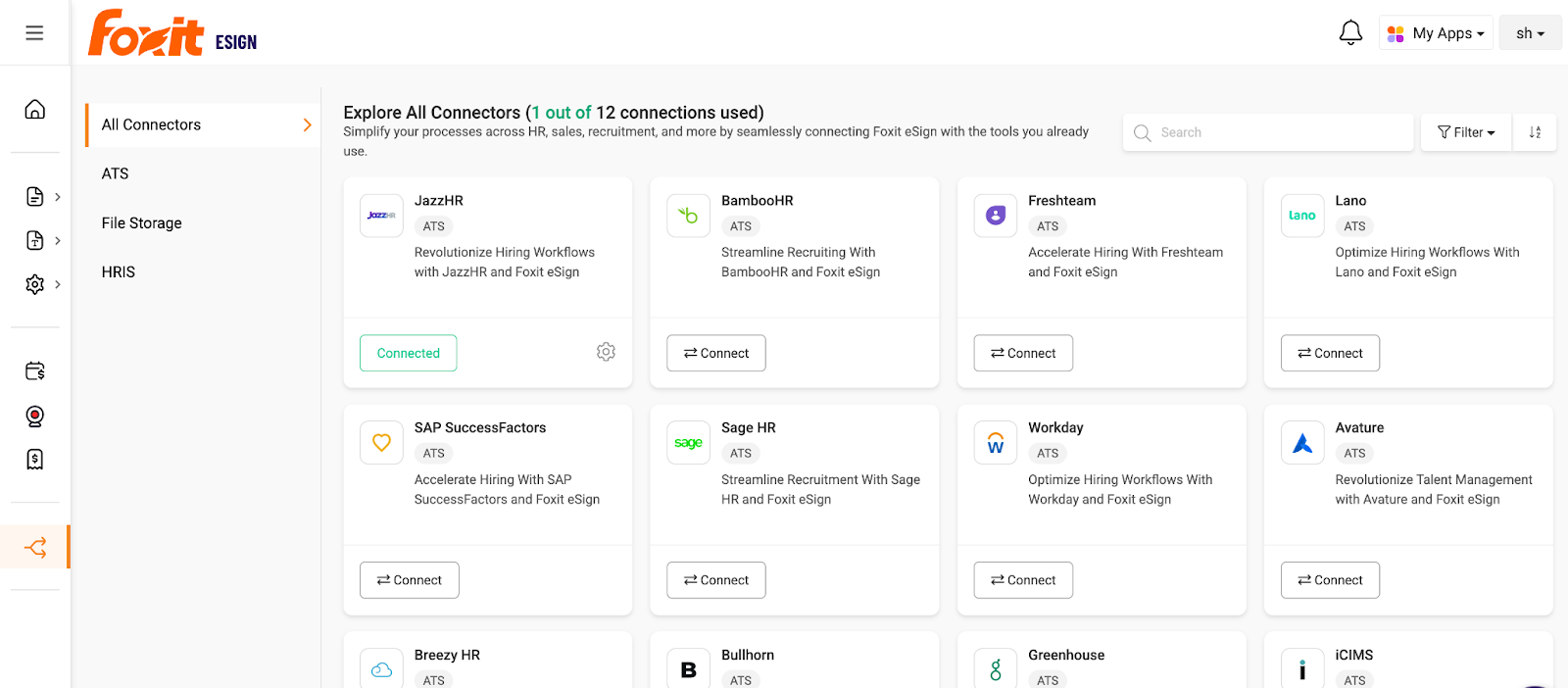 Foxit's integration marketplace for logged in users