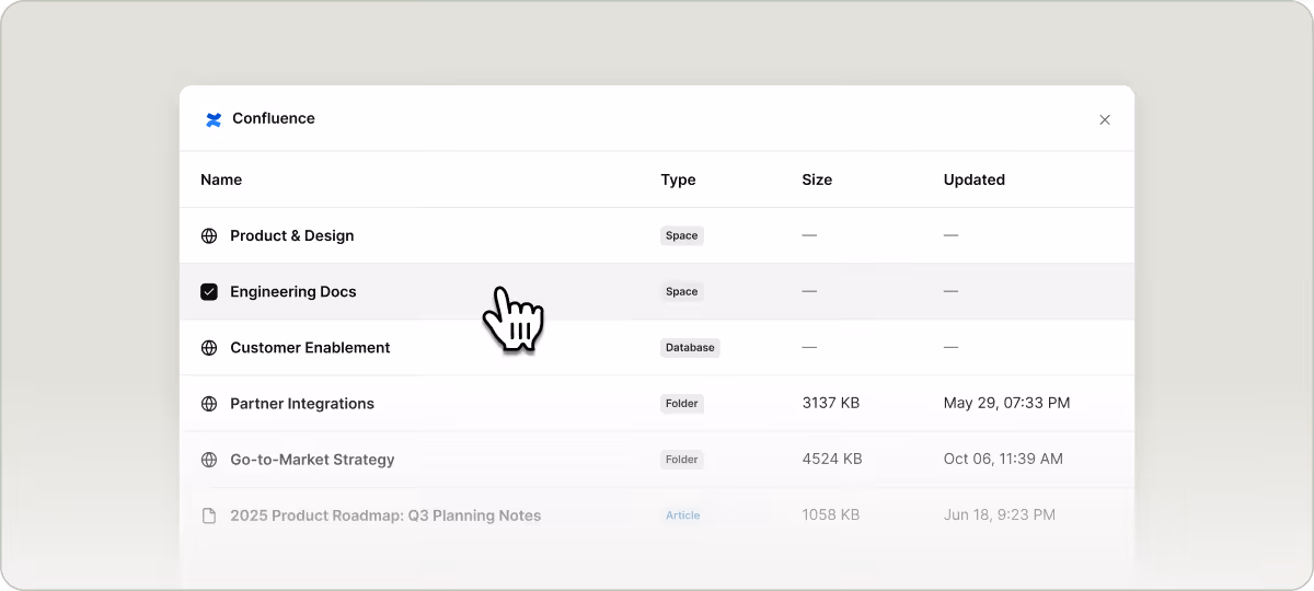 Article picker for Confluence integration