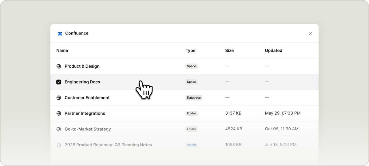Article picker for Confluence integration