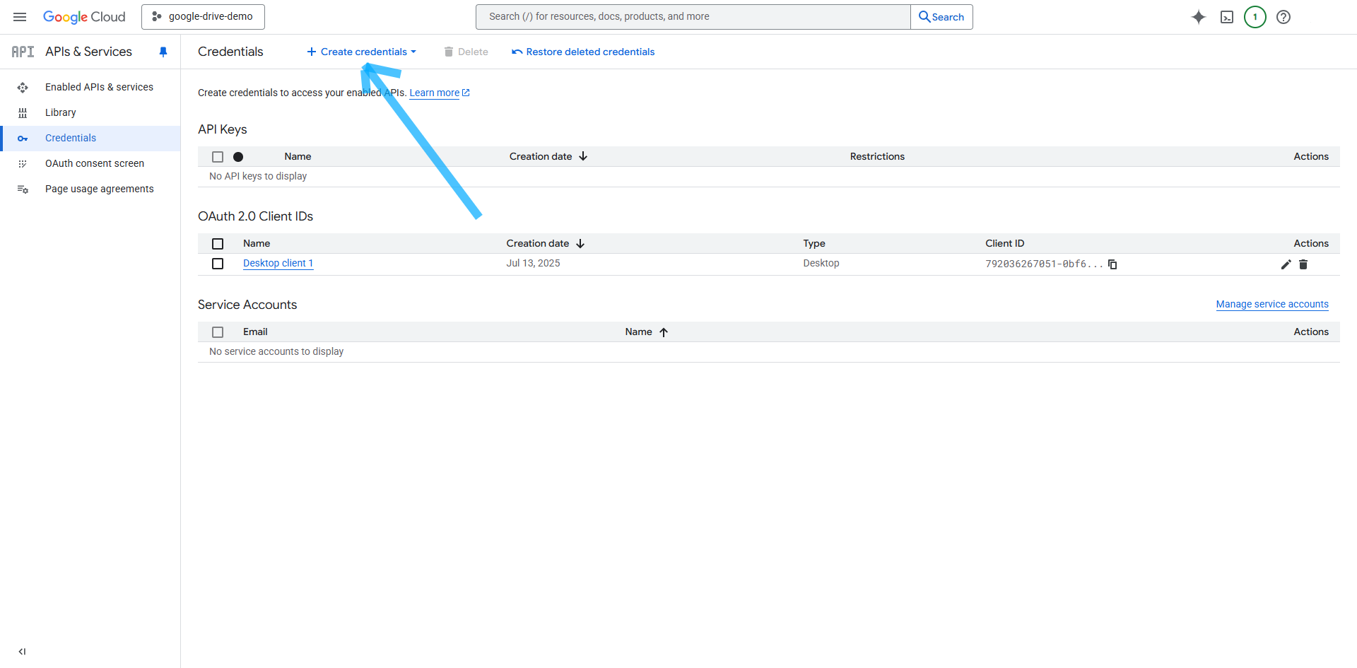 Credentials page