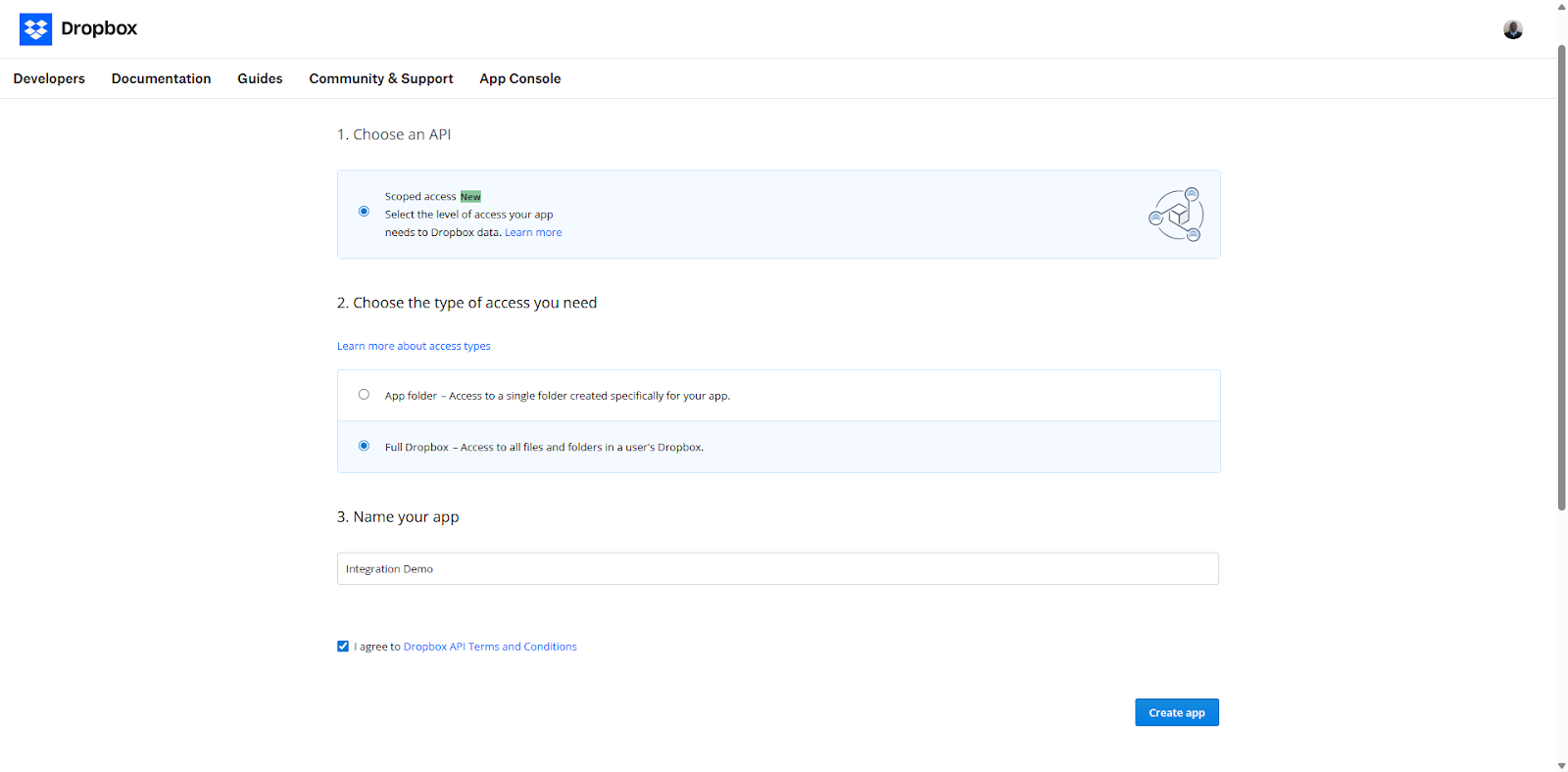 Creating a Dropbox application