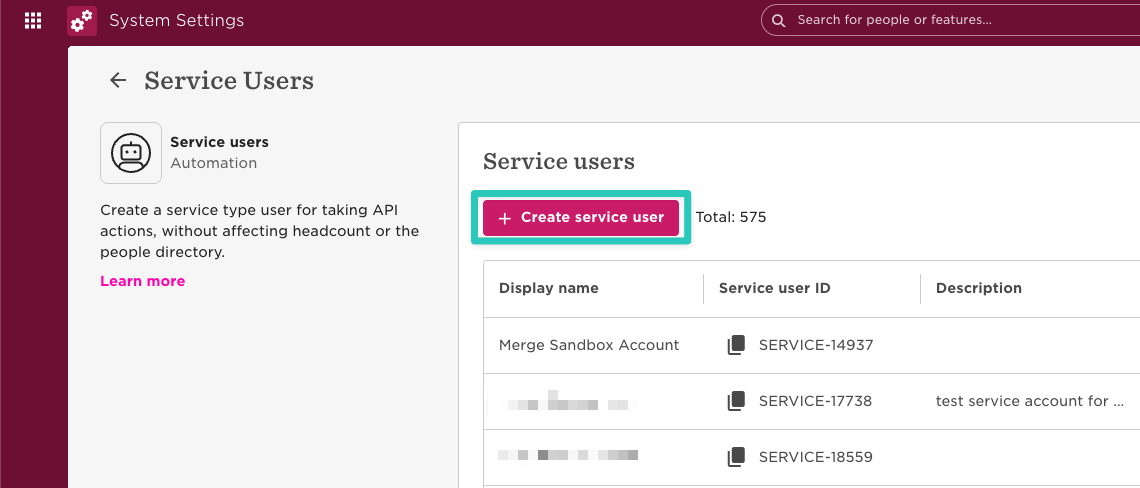 Creating a service user