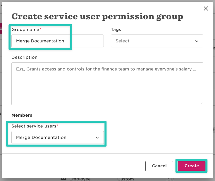 Adding the group name for your service user permission group