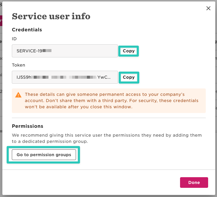 Credentials for your service user account