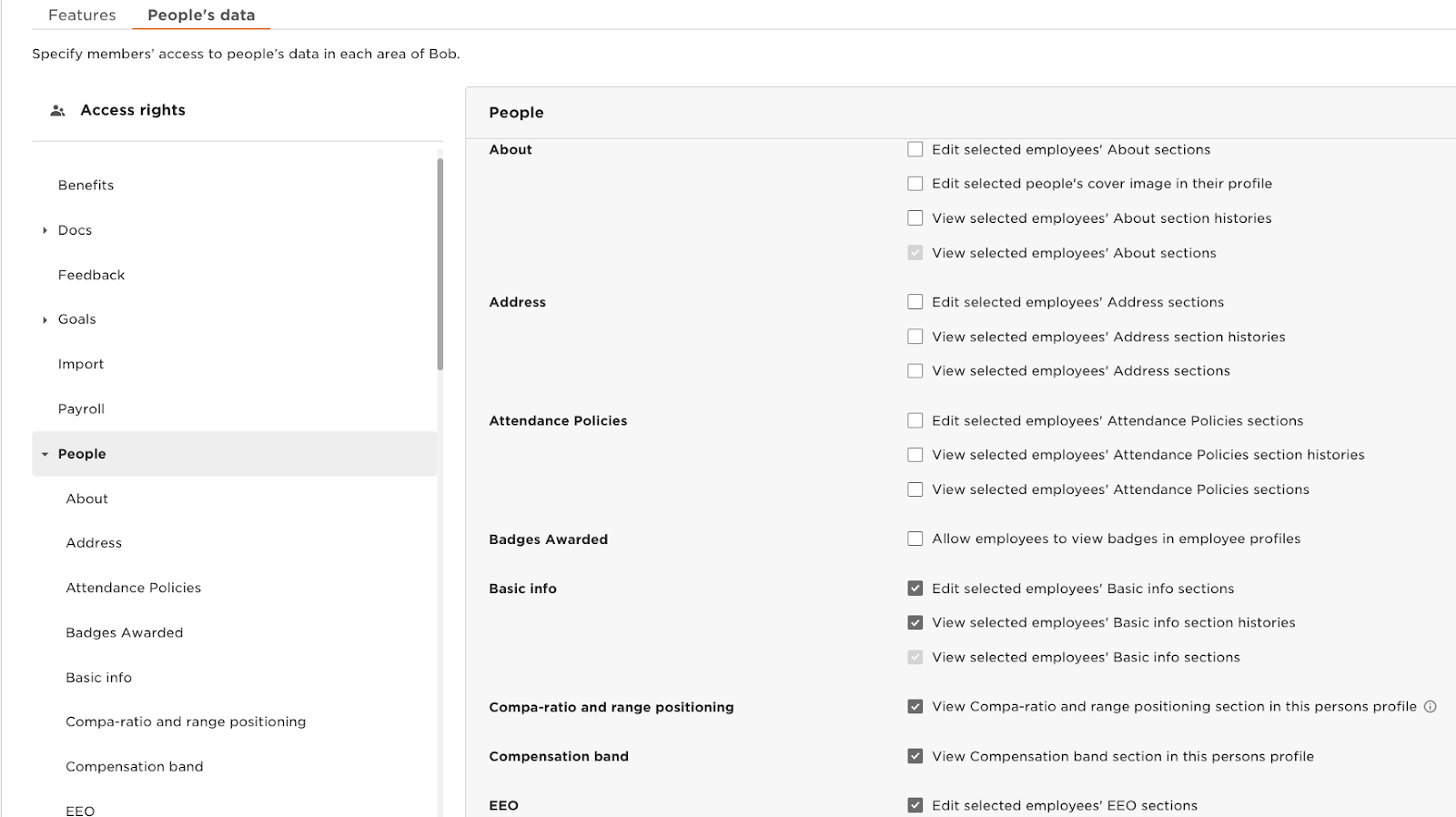 Configuring specific permissions for "People's data"