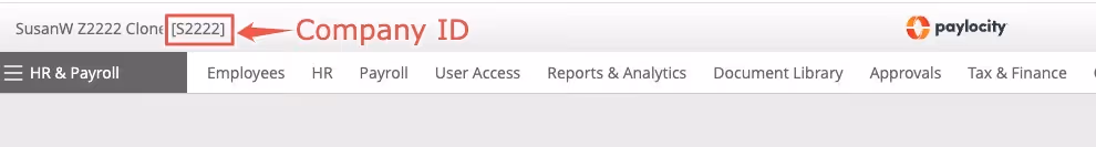 Where your Company ID appears once you're logged into Paylocity