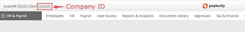 Where your Company ID appears once you're logged into Paylocity