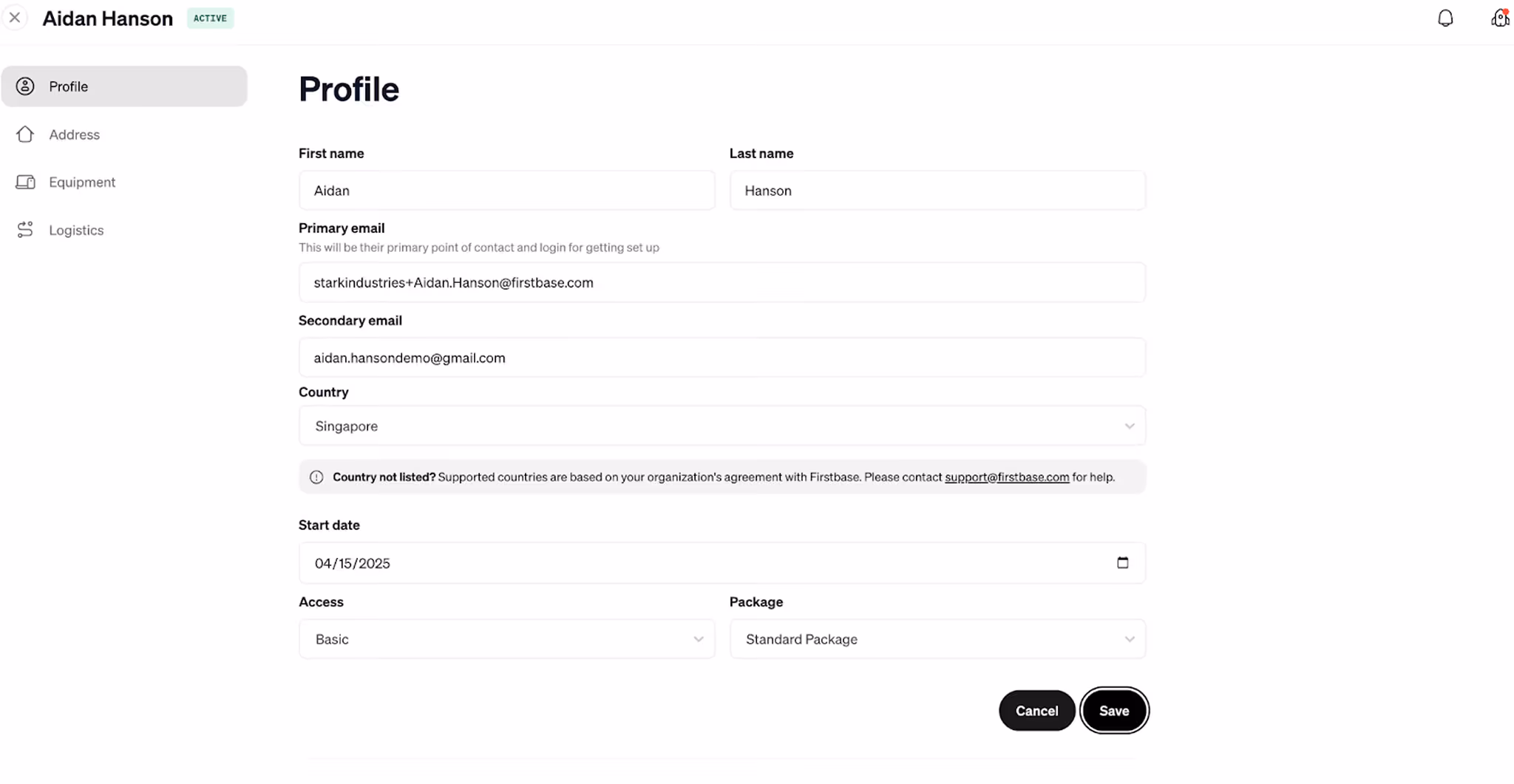 How fully populated employee data appears in Firstbase
