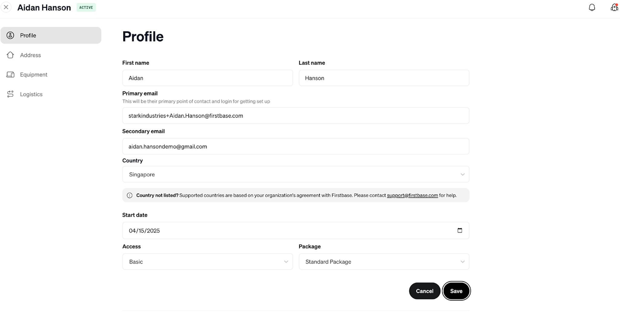 How fully populated employee data appears in Firstbase