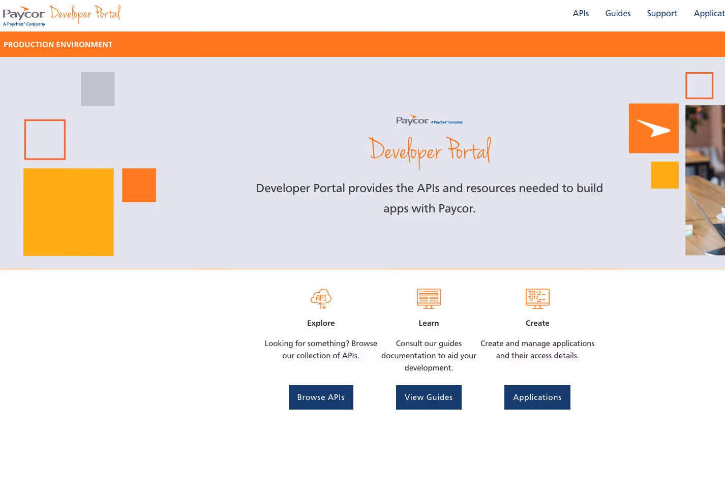 Paycor Developer Portal homepage