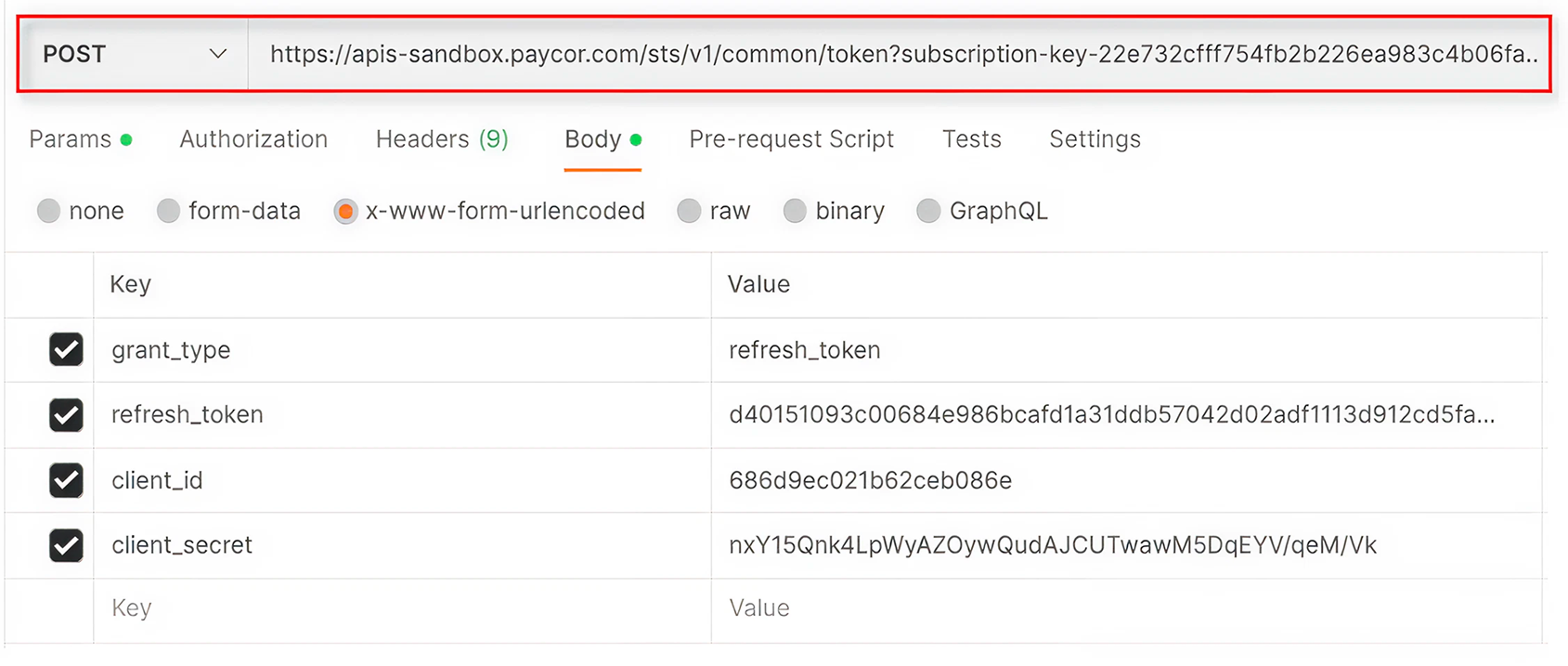 POST request to access now token