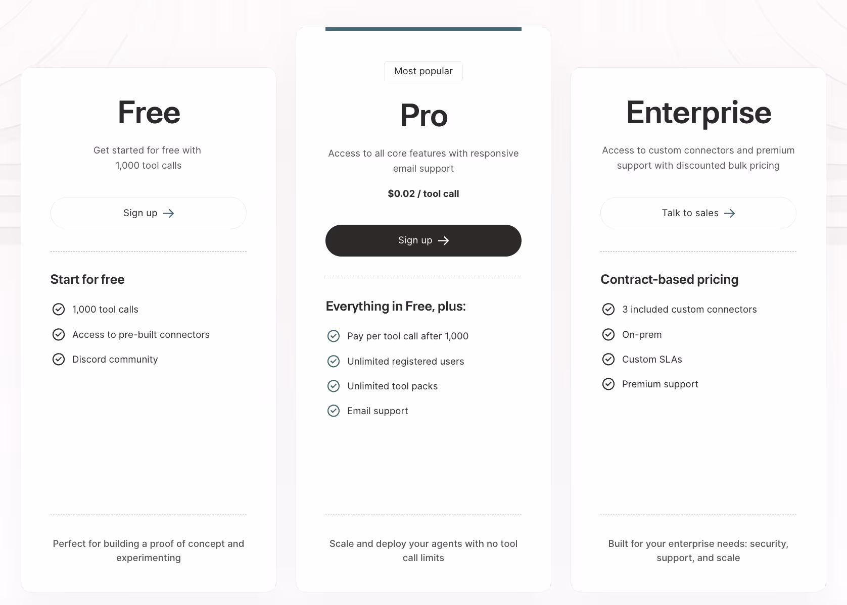 A screenshot of Merge Agent Handler's pricing plans