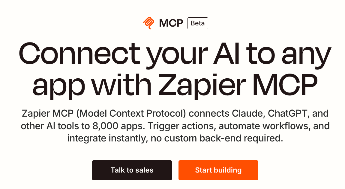 Header from Zapier MCP landing page