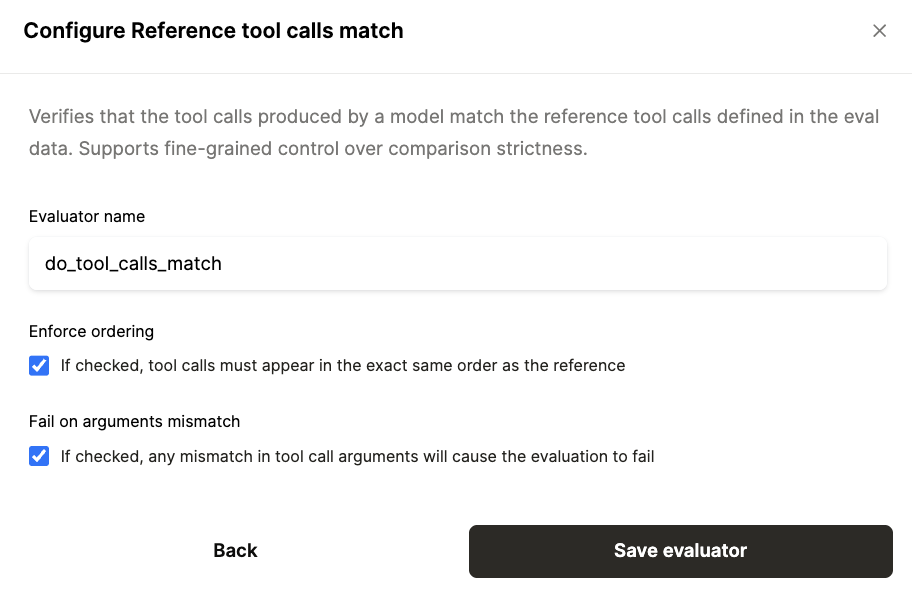 Merge Agent Handler lets you define a wide range of reference tool calls and control how strict the comparisons are between those references and the agent’s test tool calls