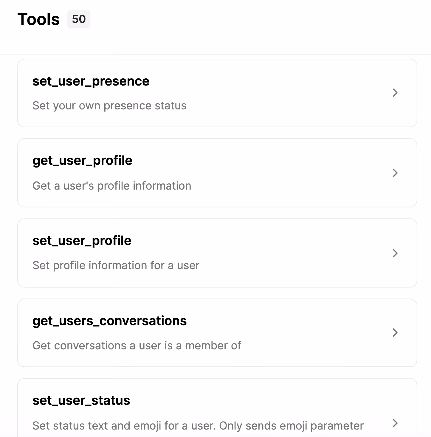 Some of the tools that Merge Agent Handler's Slack MCP connector supports