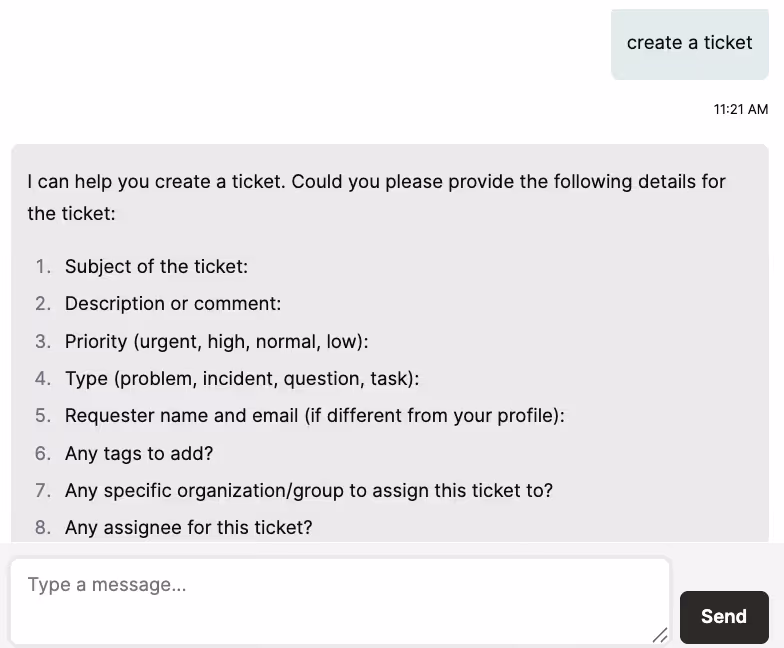 Creating a ticket with an AI agent