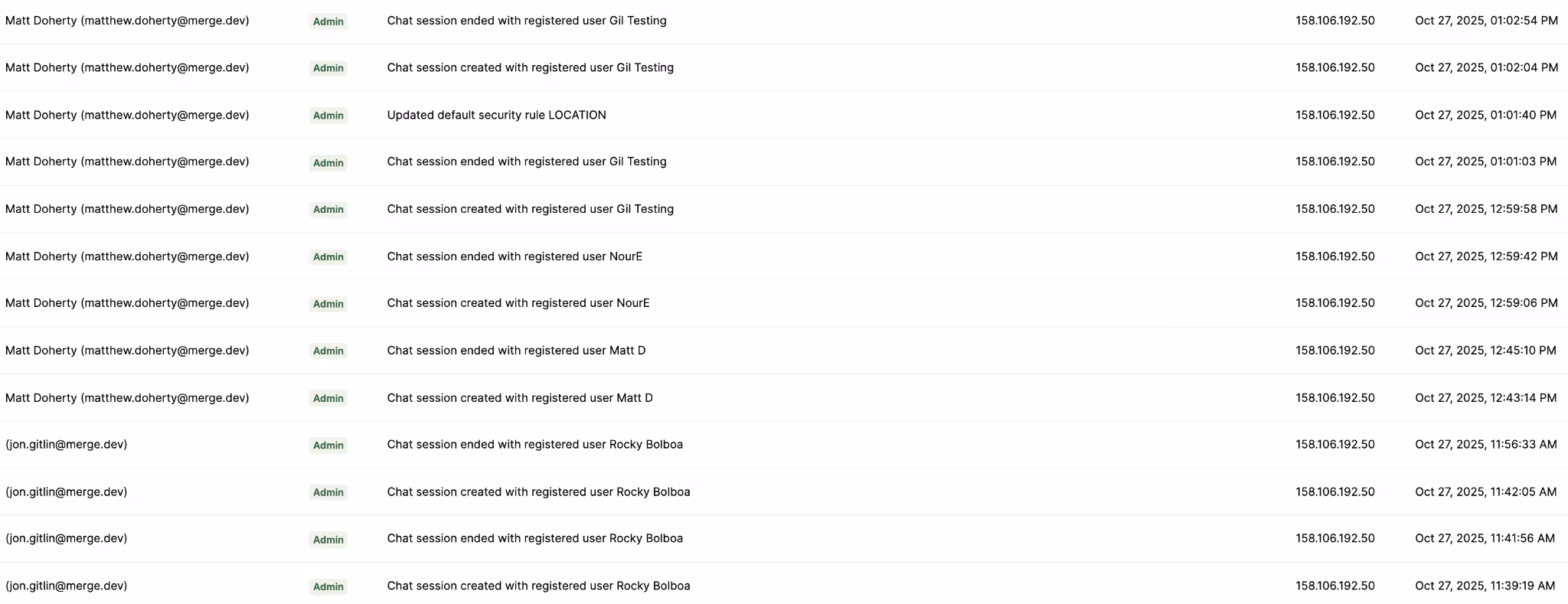 A screenshot of audit trails in Merge Agent Handler