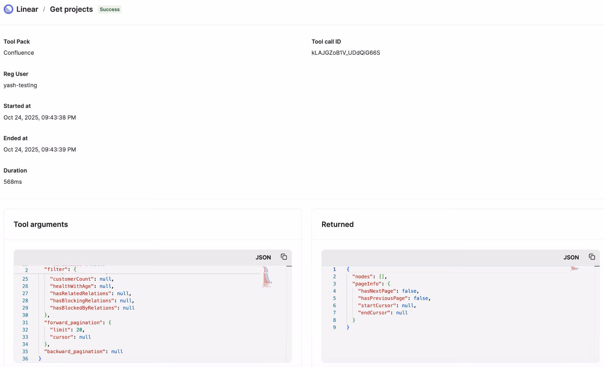A screenshot of a Get projects log from Linear