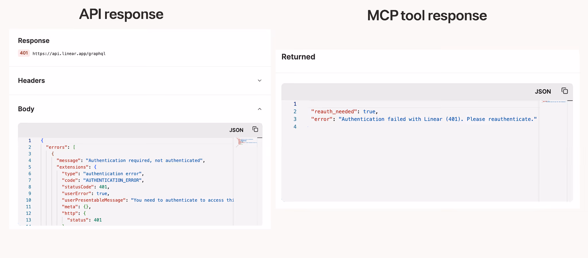How API and MCP tool responses differ