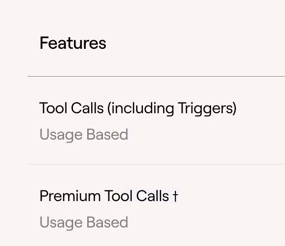 A screenshot of how Composio distinguishes between tool calls and premium tool calls