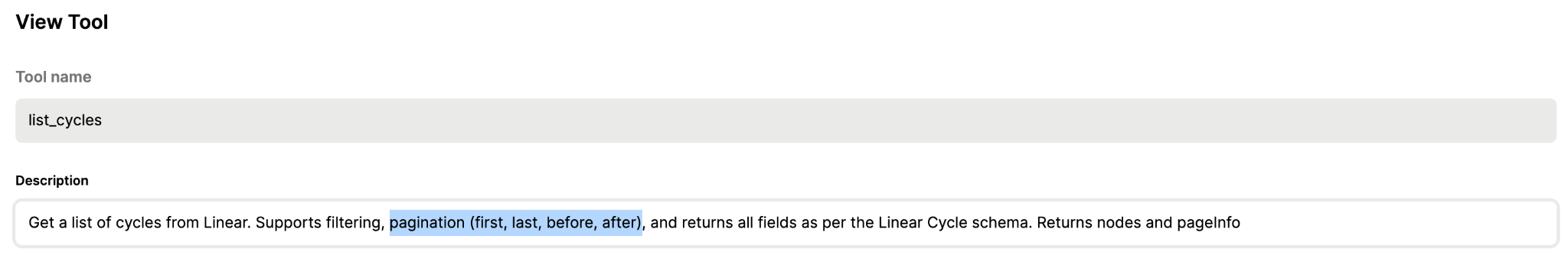 How Merge Agent Handler's tool descriptions can provide insights on pagination