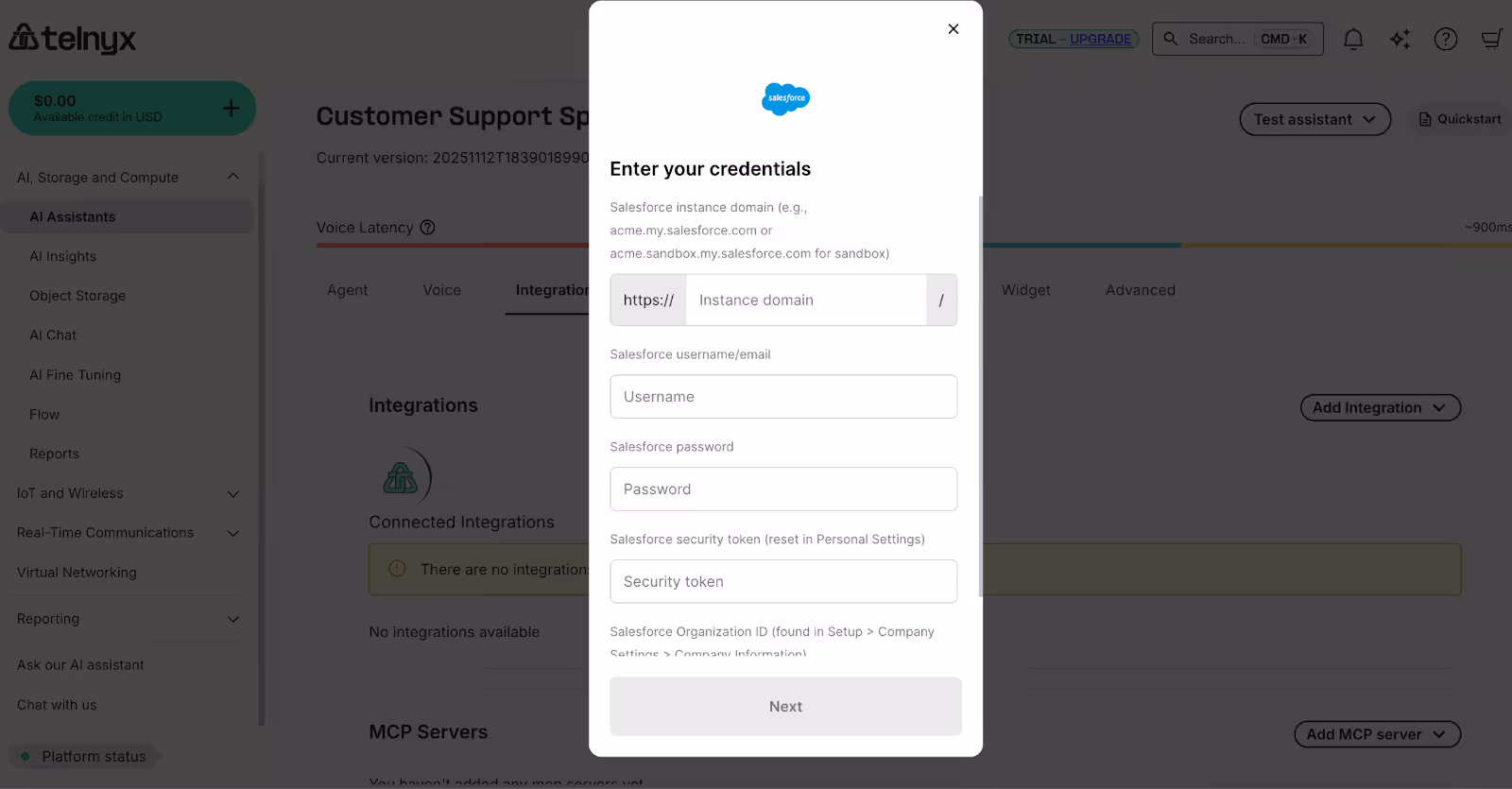  How the authentication auth flow looks for Telnyx’s Salesforce connector