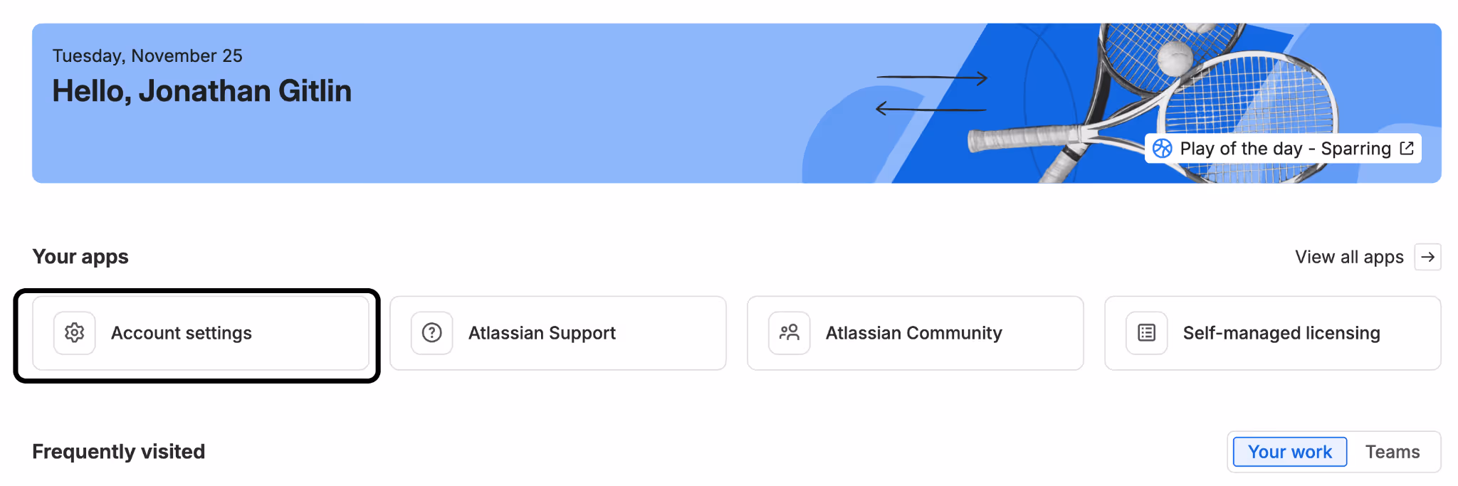 Account settings on the homepage