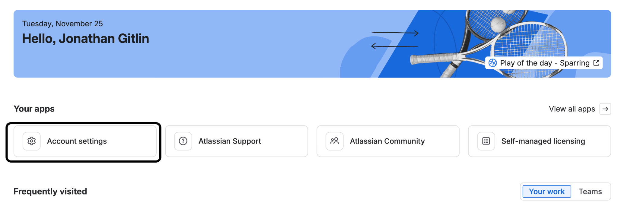 Account settings on the homepage