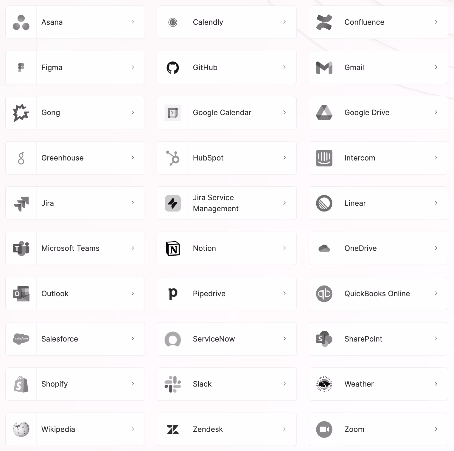A snapshot of the MCP connectors Merge Agent Handler supports