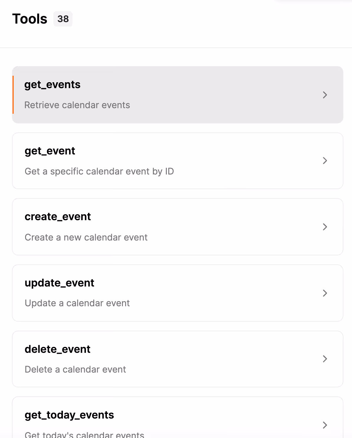 A snapshot of Merge Agent Handler's pre-built tools for its Microsoft Outlook MCP server