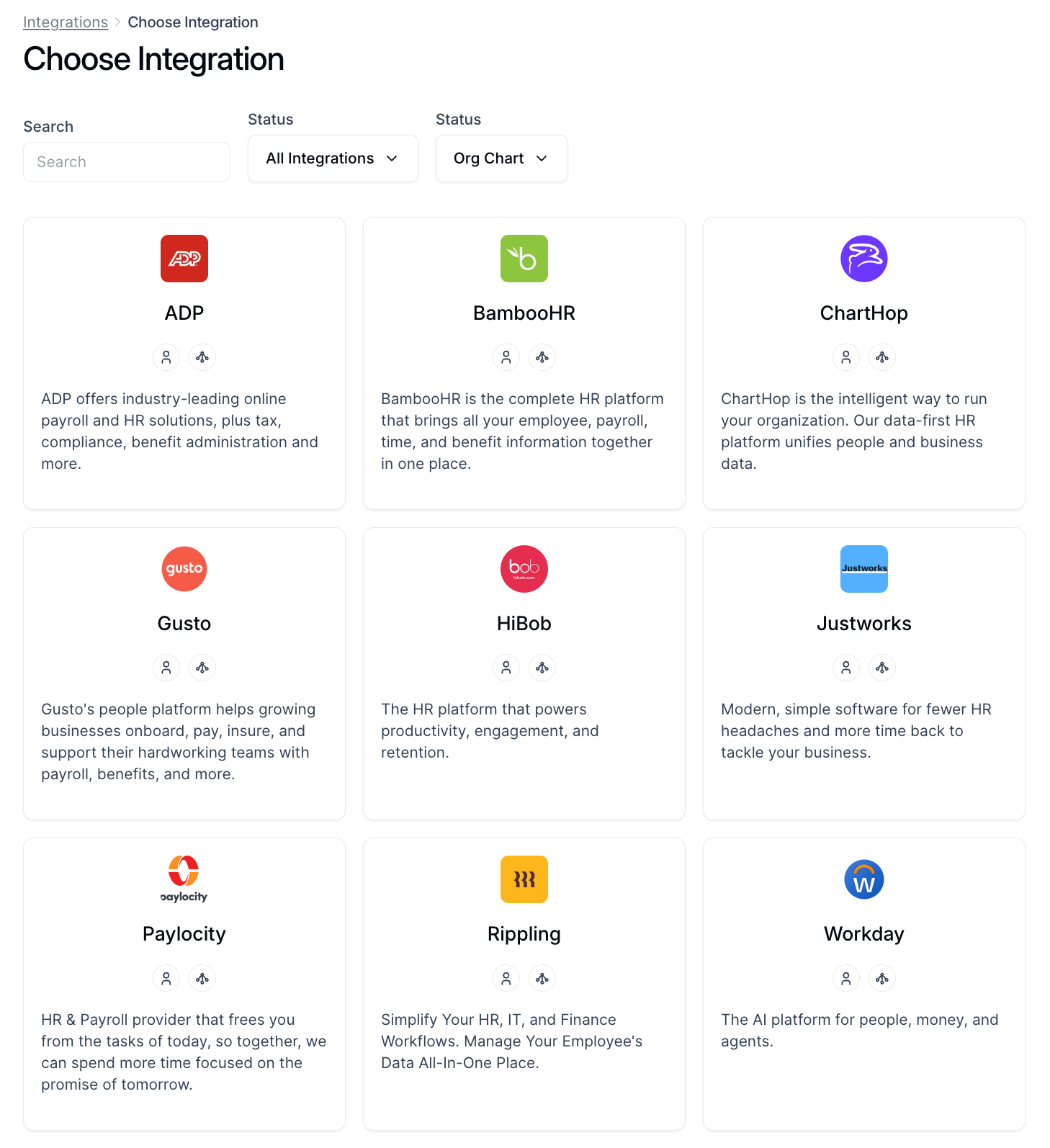 HRISs available for logged-in users